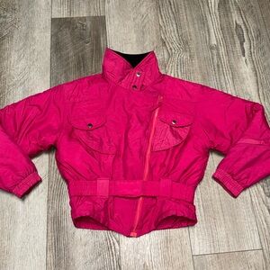 Vintage pink Sportina ski winter fashion coat jacket asymmetrical belted Micro